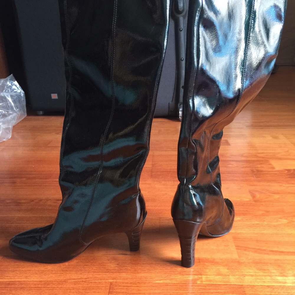 Salvatore Ferragamo Black Patent Leather Boots 7